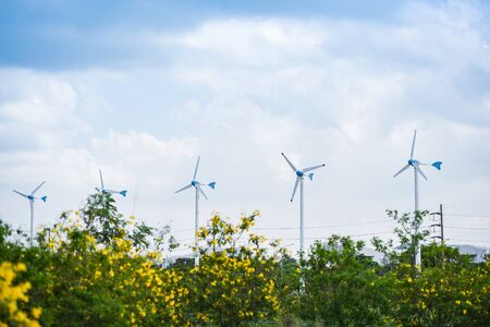 wind turbine landscape natural energy green Eco power concept at wind turbines farm blue sky...