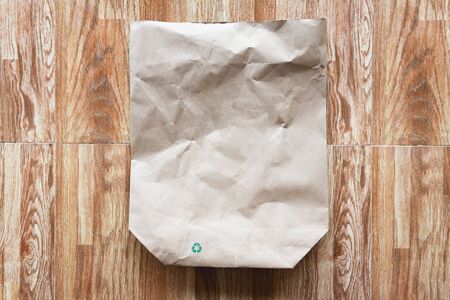 brown paper bag recycle background / Reduce environmental zero waste concept shopping with bag paperの写真素材