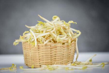 Mung bean sprout for food / bean sprouts cup on wooden Background