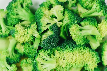 Slice Broccoli Background , top view / Vegetable healthy green organic raw broccoli florets ready for cooking foodの写真素材