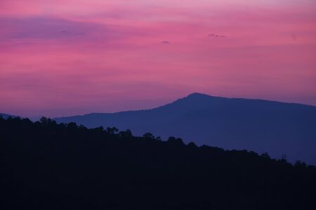 Nature landscape background beautiful view of the morning fog filling the valleys of smooth hills...