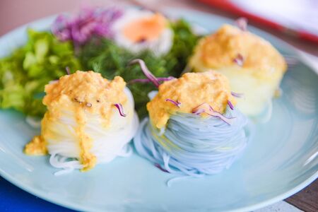 Thai food delicious and beautiful food / Rice noodle colorful or thai rice vermicelli noodle and...