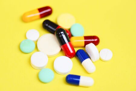 Capsule pill / Many colorful assorted pharmaceutical medicine pills capsule drugs concept