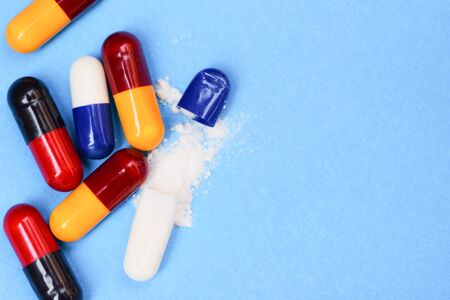 Capsule pill / Many colorful assorted pharmaceutical medicine pills capsule drugs conceptの写真素材