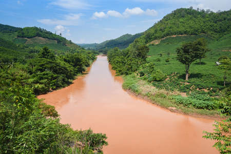 Mountain river water landscape forest / Wild natural scenery of river after the rain in southeast Asia tropical in rainy seasonの写真素材