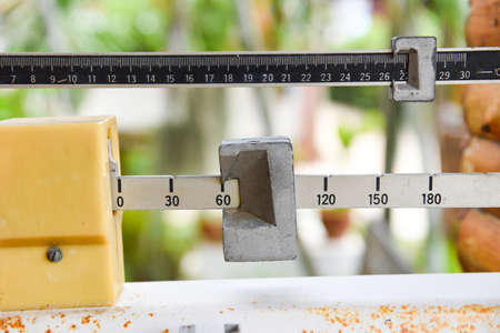 Old measurement tool scales , Measuring machine / Midsection of mid  adjusting balance weight scaleの写真素材