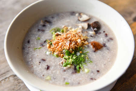 Mush or rice porridge / Boiled rice with pork shiitake mushrooms and vegetables