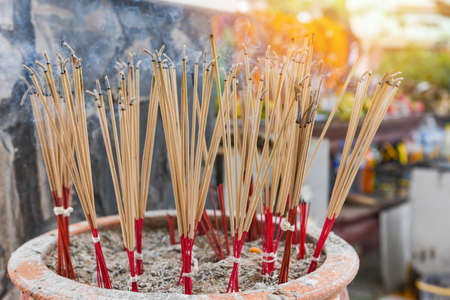 incense burning in pot with incense smoke / Incense sticks , selective focusのeditorial素材