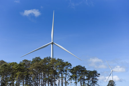 wind turbine landscape natural energy green Eco power concept at wind turbines farm blue sky...