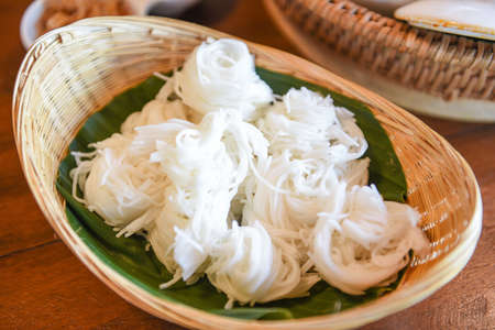 Thai rice vermicelli noodle on basket - Thai traditional menu