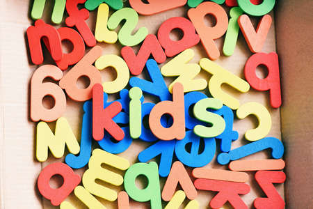 Wooden ABC to Z blocks collection of colorful textの写真素材