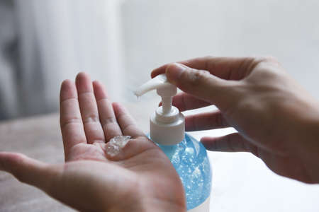 Hand sanitizer bottle gel washing hands hygiene with alcohol gel or antibacterial soap sanitizer,...