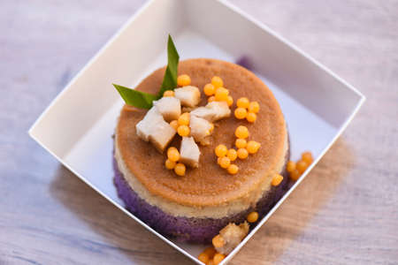 Cake top view sweets desserts ,Thai Mung Bean Custard, homemade cake in box