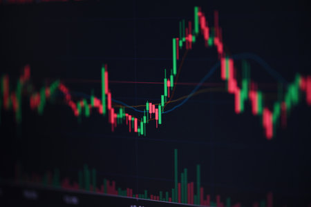 Stock trad graphic design for financial investment trade, Forex graph business or Stock graph chart market exchange, Trading crypto currency technical price candlestick with indicator on chart screenの写真素材