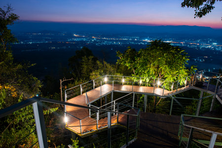 View point sunset on the mountain with Loei City and Loei River beautiful light landmark Loei,...