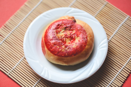 Bean Cake with Salted Egg, moon cake, Chinese desserts pastry, Thai and chinese pay respect to god in chinese new year festivalの写真素材