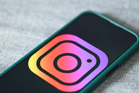 instagram application icon on Apple iPhone 13 Pro, smartphone with IG instagram logo on the screen popular social media network : Bangkok, Thailand - June 3 2022のeditorial素材