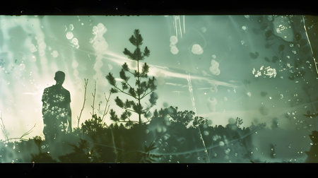 An original and artistic black and white photograph this image features tree silhouettes against a contrasting dark background in the style of experimental film and pinhole cameras The moody and dramatic atmosphere makes it a perfect visual for inspiration and designの素材