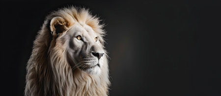 Portrait of a Majestic White Lion the Undisputed King of the Animal Kingdom Captured Against a Dark Minimalist Background to Highlight the Fierce Beauty and Nobility of this Apex Predatorの素材