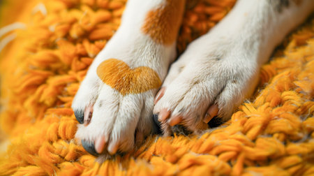 Adorable Dog Paw with Endearing Heart Shaped Spot Captured in Intimate Close Up Top View Showcasing the Tenderness and Loyalty of Man s Best Friendの素材