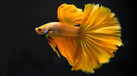Vibrant Betta Fish Siamese Fighting Fish Isolated on Black Background   Closeup Shot of Colorful Elegant and Lively Betta Splendens Aquarium Pet in Captivating Underwater Sceneの素材