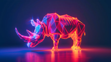 Glowing Neon Rhinoceros A Captivating Low Poly Digital with Vibrant Geometric Shapes Futuristic Aesthetics and Cutting Edge Technological Aestheticsの素材