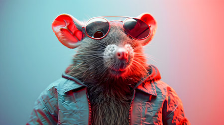 Stylized Rat Portrait in Sunglasses and Jacket Surreal Animal Character Dressed in Bold Party Attire with an Edgy Trendy and Quirky Urban Styleの素材