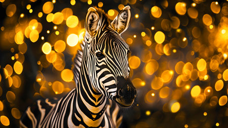 Majestic Zebra Silhouette Stands Tall Against a Captivating Backdrop of Moody Bokeh Lights and Dramatic Shadows Creating a Mystical and Enchanting Nature Panoramaの素材
