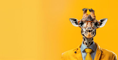 Giraffe Wearing Stylish High Fashion Apparel Poses on a Bright Isolated Background   Innovative and Creative Animal Design Conceptの素材
