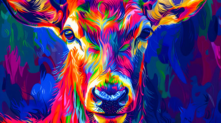 Vibrant and Colorful Animal Portrait Poster with Mesmerizing Digital Art Abstract Design and Psychedelic Surreal and Fantastical Elementsの素材