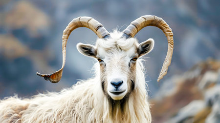 Majestic Markhor Goat with Impressive Spiral Horns in Rugged Himalayan Landscape  This image captures the stunning beauty and power of the Markhorの素材