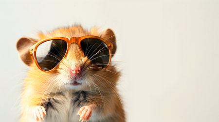 Joyful jumping mouse in sunglasses striking a playful pose against a light background  Ideal for promotional banners advertisements and product imagery requiring a fun whimsical animal characterの素材