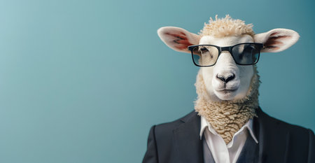 Stylish Sheep in Sunglasses and Formal Business Suit Portraying Creative Corporate or Advertisement Concept  Digital or Graphic Design Element for Branding Marketing or Imageryの素材