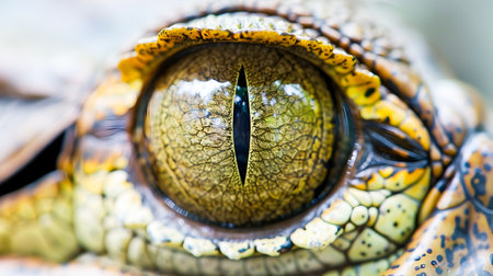 Extreme close up of a crocodile s intense piercing eye revealing the reptile s primal instinctual and dangerous predatory nature as an apex carnivore of the natural world  The detailed eye textureの素材