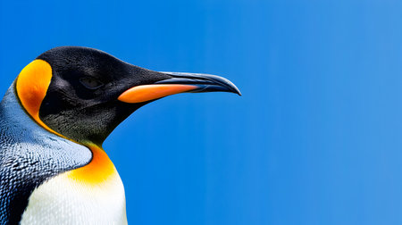 Majestic Penguin on Serene Blue Background   Modern Minimalist Animal Poster Design for Home Office and Commercial Decor  Elegant Captivating of a Proud Iconic Arctic Birdの素材