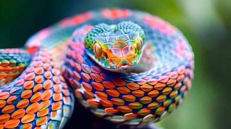 Captivating Coils Vibrant Serpentine Patterns in Closeup of a Colorful Exotic Snake in its Natural Habitatの素材