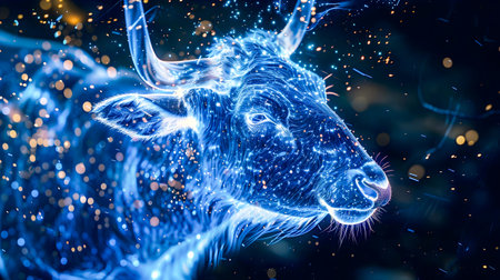 Sparkling Blue Digital Animal with Mystical Overlay   Ethereal Glowing and Futuristic Creature in an Surreal Compositionの素材