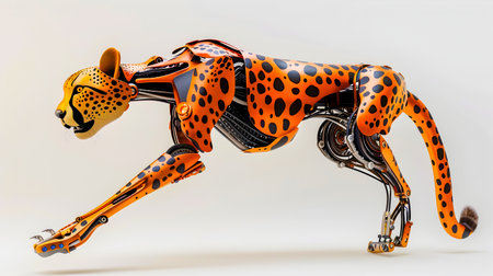 A futuristic  robotic cheetah sprinting with incredible speed and agility  This digital depicts a highly advanced  cybernetic feline predator powered by innovative technology and intelligenceの素材