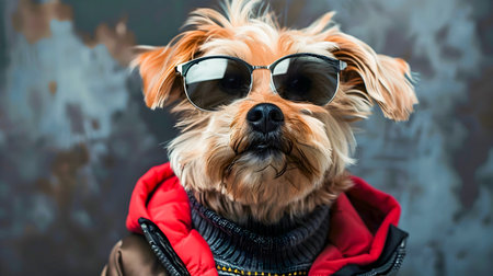 A whimsical and captivating digital depicting a stylishly dressed dog wearing sunglasses and a jacketの素材