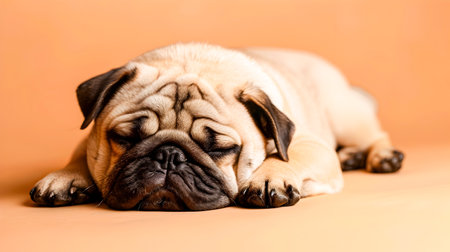 Adorable Pug Dog Sleeping in Peaceful Studio Photoshoot Pose  Cute and Cozy Puppy Breed Animal Resting in Calm and Comfortable Indoor Settingの素材