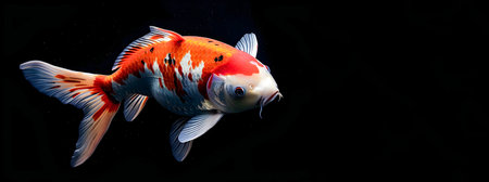 Mesmerizing Koi Carp Swimming Elegantly with Vibrant Colors and Scales in a Peaceful Black Aquatic Setting Showcasing the Beauty and Tranquility of this Ornamental Japanese Fishの素材