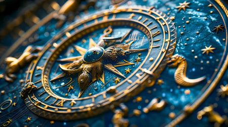 A detailed statue of a female figure with a clock face in a style of light gold and azureの素材