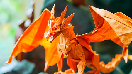 Majestic Origami Dragon Sculpture Crafted from Vibrant Paper Art   Intricate and Imaginative 3D Handmade Model Inspired by Chinese Mythology and Folkloreの素材