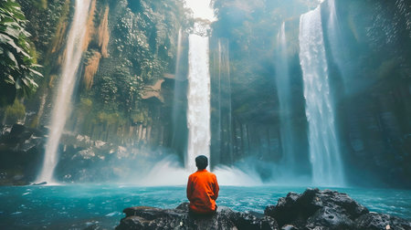 A solo female traveler with her backpack passport and guidebook in hand embarks on an exciting adventure ready to explore new destinations and culturesの素材