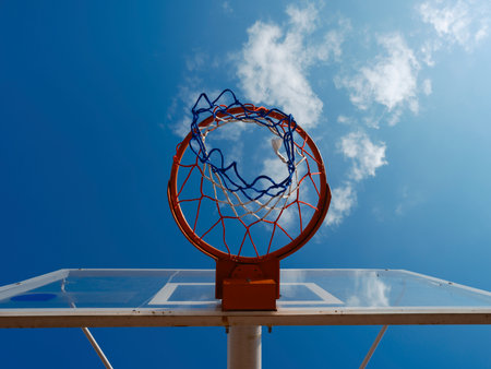 basketball hoop and blue skyの写真素材