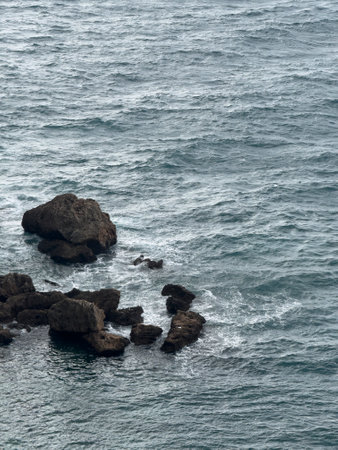 beautiful rocks and sea wavesの写真素材