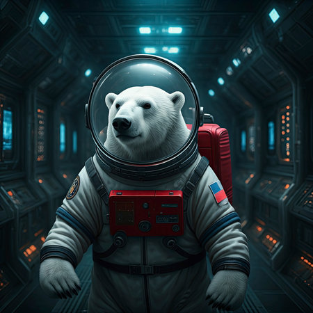 Portrait of a lion in a spacesuitの素材