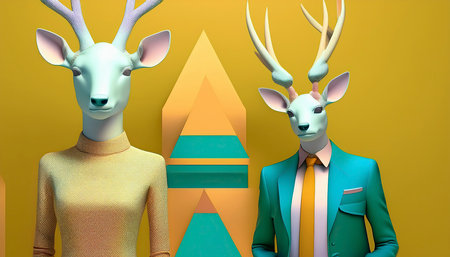 Deer concept and surreal scene. Digital illustration, manipulation.の素材