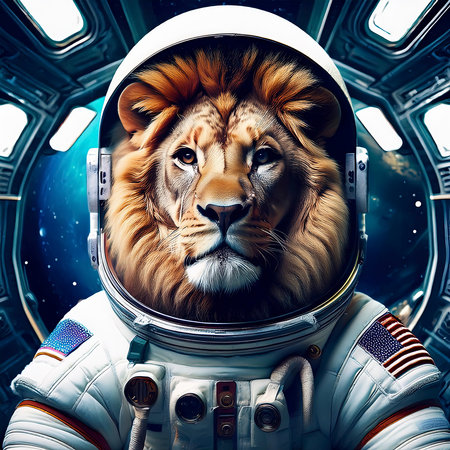 Portrait of a lion in a spacesuitの素材