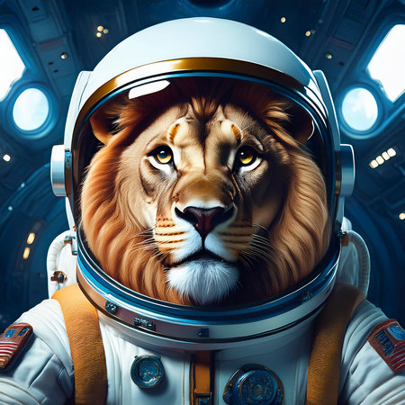 Portrait of a lion in a spacesuitの素材